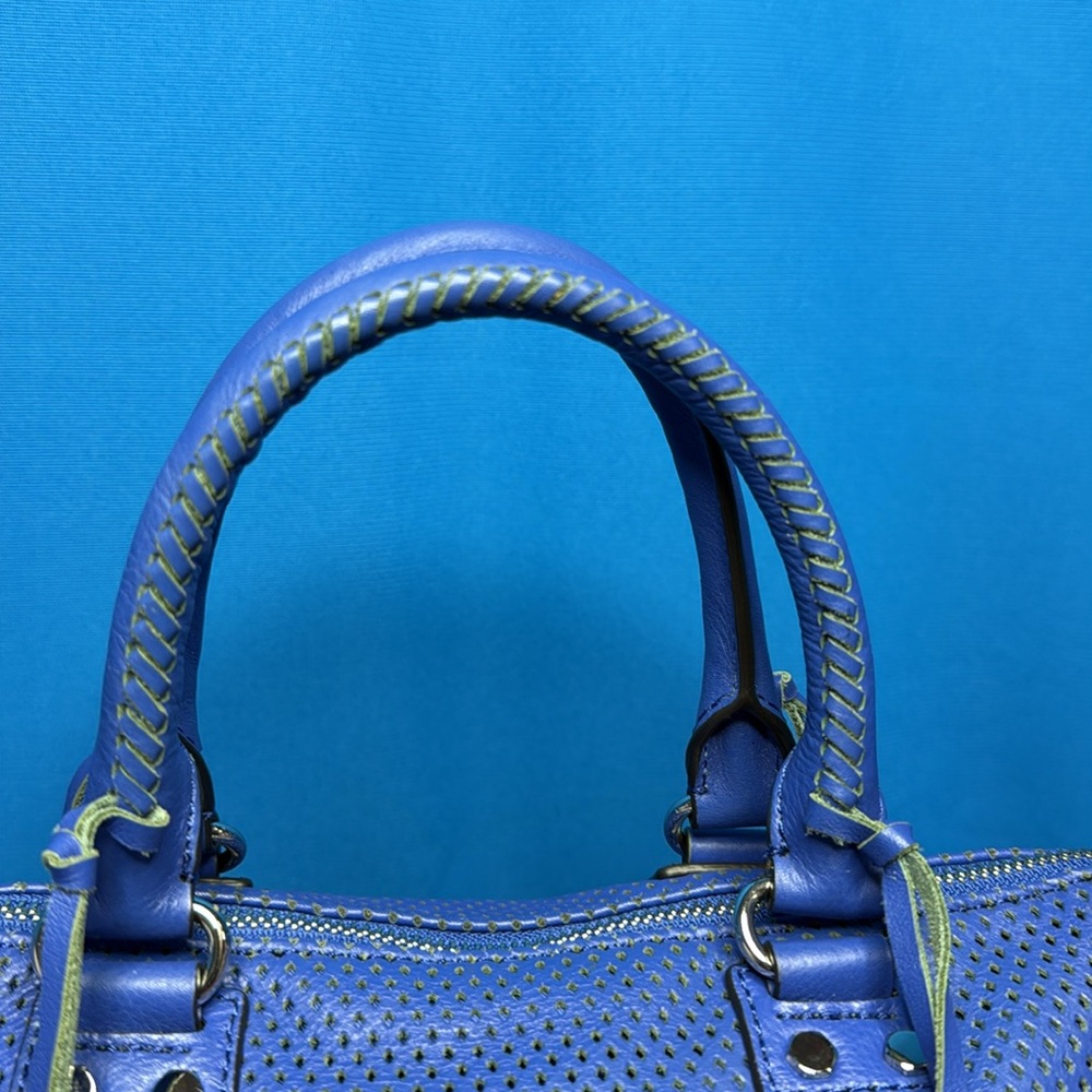 RARE REBECCA MINKOFF LARGE MOTO PERFORATED LEATHER ROYAL / COBALT BLUE SATCHEL - Picture 7 of 16
